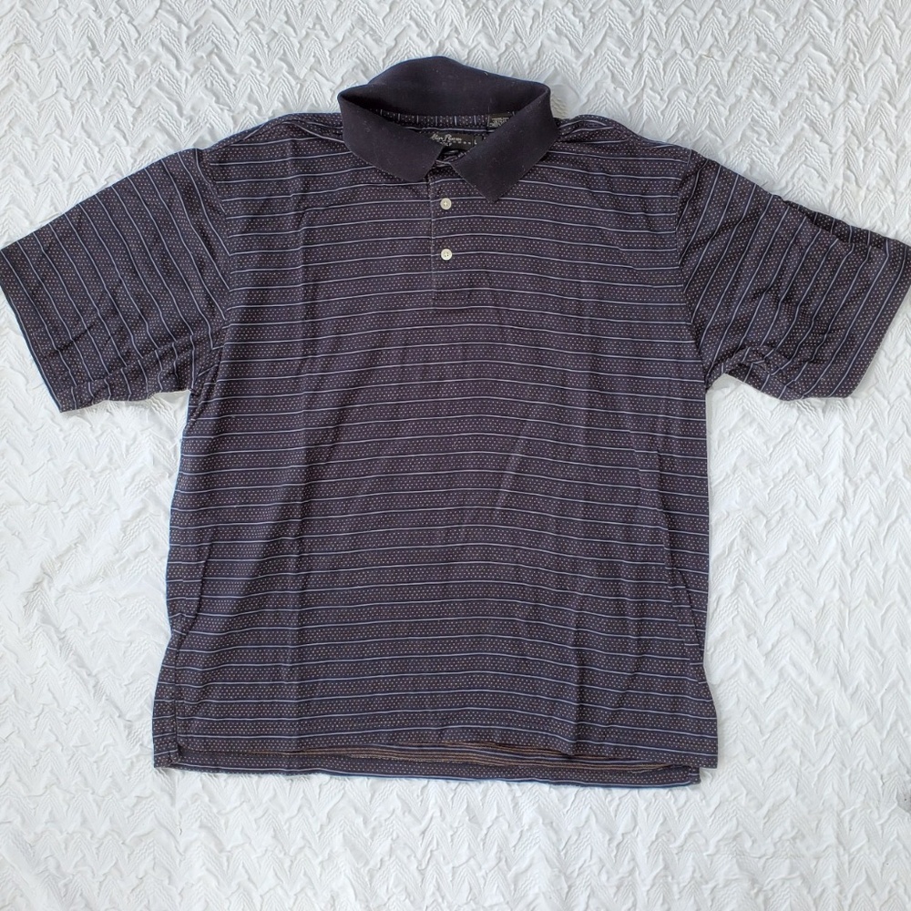 Alan Flusser Golf Polo Shirt Navy Blue Short Sleeves LARGE